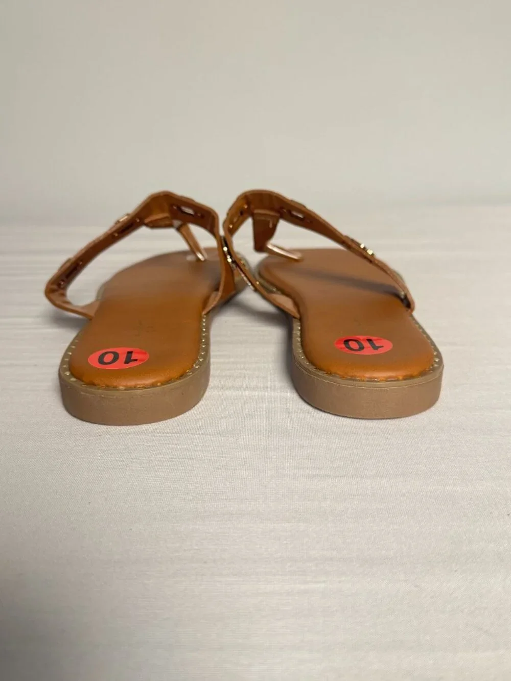 NEW 10 Nicole Miller New York Korey Cognac Studded Thong Sandals Gold Hardware